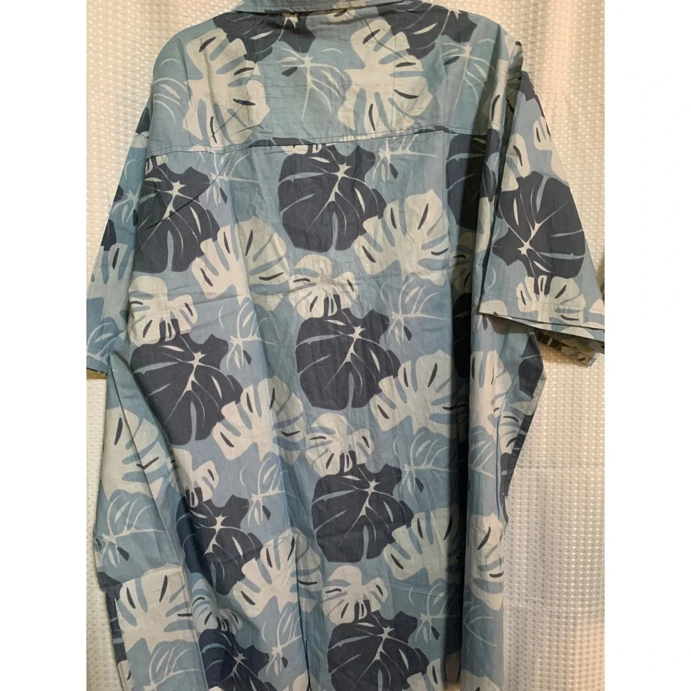 Real Essentials Mens 4XT Blue Monstera‎ Leaf Tropical Cotton Button Down Shirt